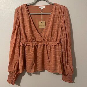 Blu Pepper Women's Deep V-Neck Top Boho Fem Clay Rust